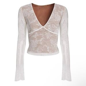 White Sheer Floral Long Sleeve Top